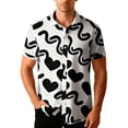thumbnail image 4 of TaTaai Men's Valentine's Day Shirt, Black White Printed Button Down, Short Sleeve Date Top, Romantic Casual Blouse Gift, 4 of 8