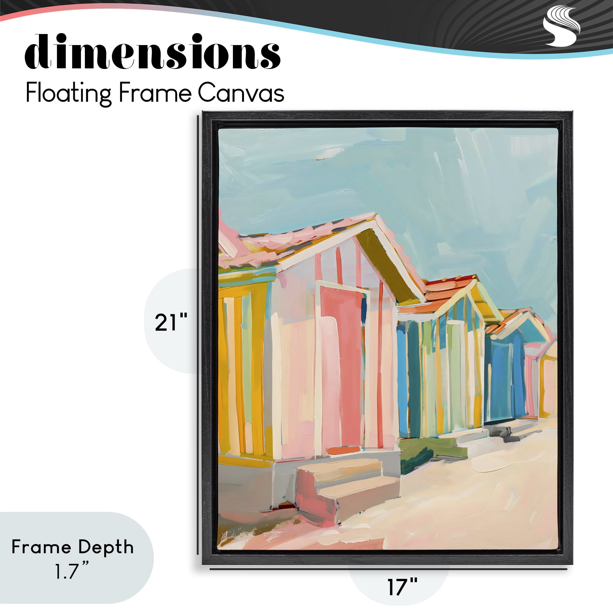 Stupell Industries Striped Beach Bungalows Black Framed Floater Canvas Wall Art, design by The Prints Vibe