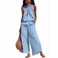 thumbnail image 2 of Women'S Linen 2 Piece Outfits Sleeveless Ruffle Top Wide Leg Pants Summer Loungewear Beach Sets M, 2 of 8