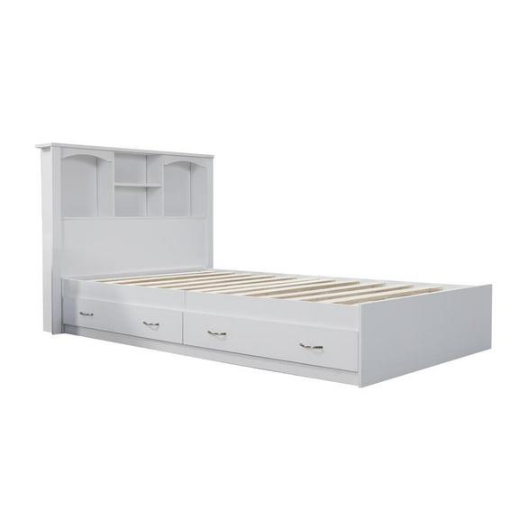 OS Home and Office Furniture Twin Size Bookcase Headboard and Platform Bed White