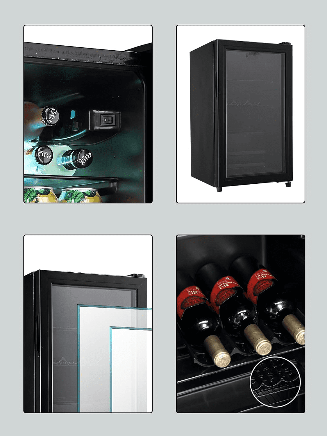GGTB 120-Can Beverage Refrigerator Cooler, Freestanding Glass Door Mini Fridge for Beer Soda Wine, Adjustable Shelves for Home Office Bar, Black