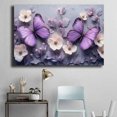 thumbnail image 4 of Mudket Framed Floral Canvas Wall Art Purple Butterfly Cream Flower Leaf Prints Wall Decor Modern Canvas Print Ready to Hang for Bedroom Bathroom Wedding Living Room Decor - 12"L x 8"W, 4 of 10