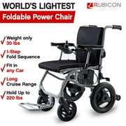 Rubicon World's Lightest (only 30lbs) Foldable Electric Wheelchair, Ergonomic Bundle, User-Friendly Travel Size Fits Any car Trunk