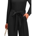 thumbnail image 3 of SLADYGLO Womens Solid Color Romper V Neck Long Sleeve Tie Waist Wide Leg Pants Jumpsuit With Pockets, 3 of 4