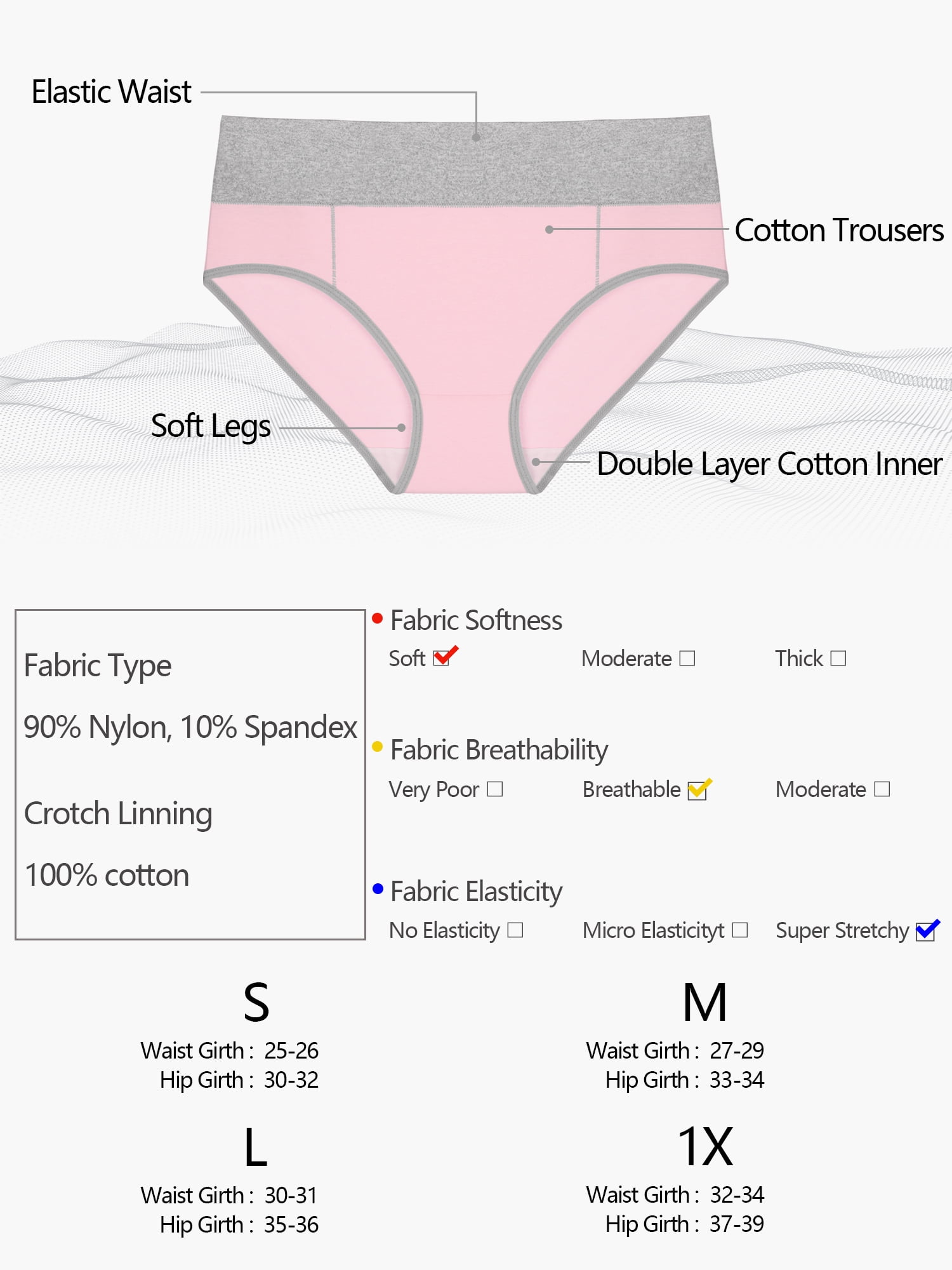 Unique Bargains Women's Plus Size 5 Packs Brief Stretchy Underwear Black, Pink, Yellow, Red Pink, Green M