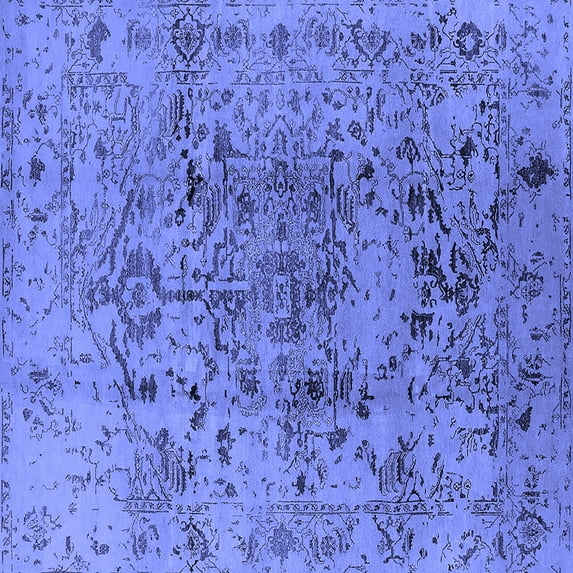 Ahgly Company Machine Washable Indoor Square Oriental Blue Industrial Area Rugs, 6' Square