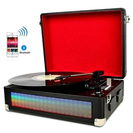 DIGITNOW Bluetooth Multi-Color LED Record Player for Vinly Records with Built-in Dual Stereo Speakers,Vinyl to mp3 Recording,LP 3-Speed Belt Driven,Aux Input & RCA (Best Looking Media Player)