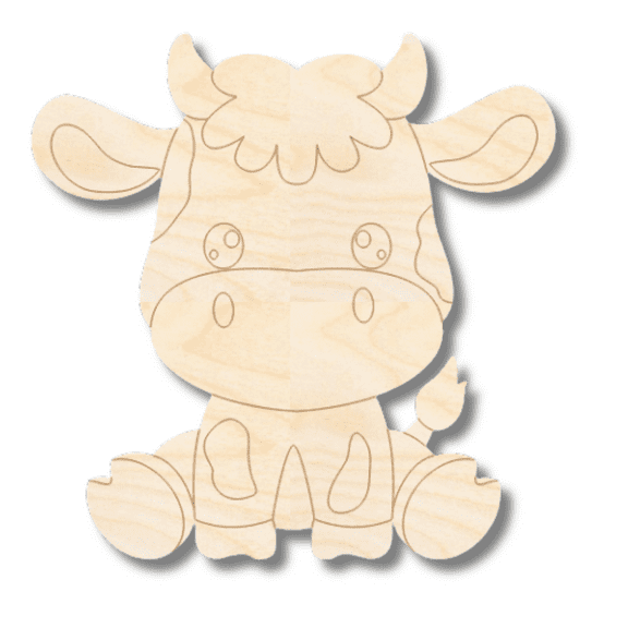 Unfinished Wood Etched Cow Shape 16" / 1/4"