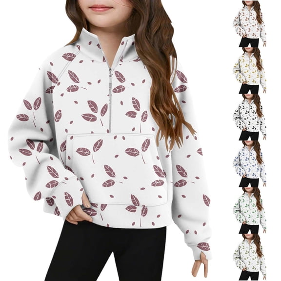 Nmnitkp Girls Sweatshirt Middle Big Half Zip Crewneck Sweatshirt Long Sleeve Pullover Crop Kids Fleece Sweatshirts Army Green,5 Years