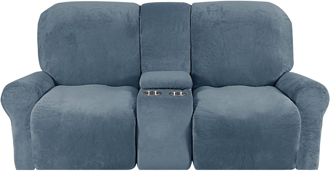 TOPCHANCES Reclining Love Seat with Middle Console Slipcover, 8 Pieces