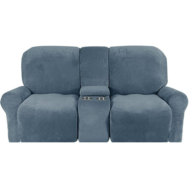 TOPCHANCES Reclining Love Seat with Middle Console Slipcover, 8 Pieces