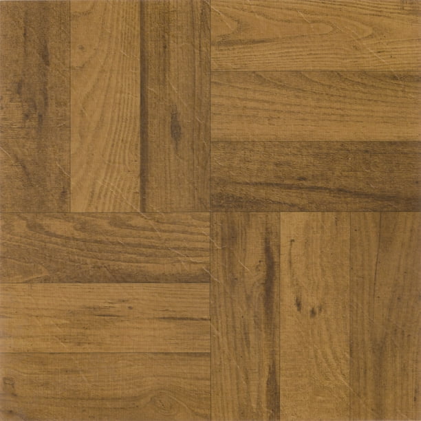 Achim Tivoli Self Adhesive Vinyl Floor Tile - 45 Tiles/45 Sq. ft., 12 x 12, 3 Finger Medium Oak Parquet