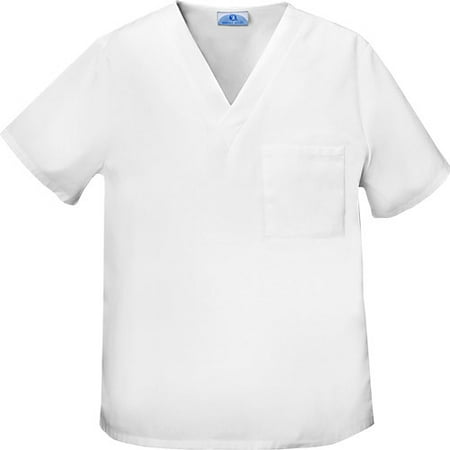 Unisex V-neck White Scrub Top, Medium