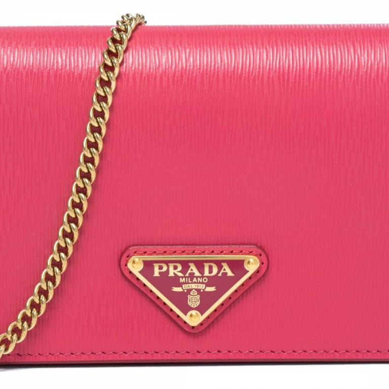 Prada Vitello Move Peonia Pink Leather Small Chain Wallet
