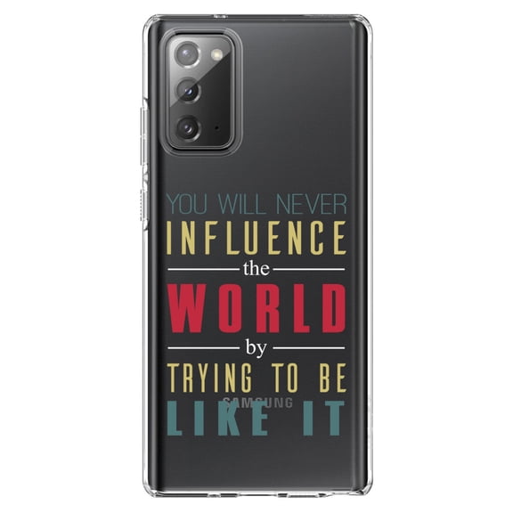 DistinctInk Clear Shockproof Hybrid Case for Galaxy Note 20 ULTRA (6.9" Screen) - TPU Bumper Acrylic Back Tempered Glass Screen Protector - Never Influence The World Try to Be Like It
