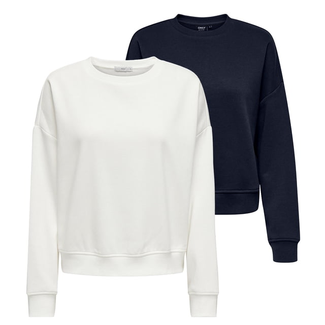 ONLY Sudadera para mujer paquete de 2 - ONLSWEAT LIFE CREW OVERSIZE SWT, cuello redondo, mezcla de algodón Azul/Blanco M (Medium)