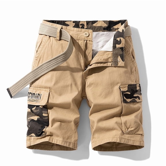 Homeyce Camo Cargo Shorts for Men Multi Pockets Twill Elastic Waistband Shorts Pants Drawstring Ripstop Straight Leg Camo Cargo Shorts Military Breathable Hiking Fishing Bermuda Shorts,Brown L