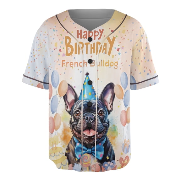 Watercolor French Bulldog Happy Birthday Celebration Balloons Gift Party All Over Print 3D Baseball Shirt Dog Lover Gifts Softball Sport - 00028