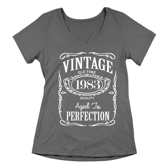40th Birthday VINTAGE 1983 Women's V-neck, 2XL, Charcoal