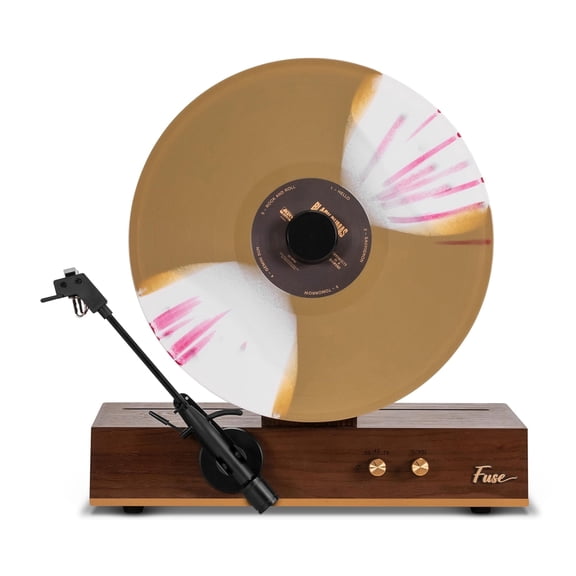 Fuse GLD Standalone Vertical Vinyl Record Player | Gold Trim | 5.3 Bluetooth | Premium Cartridge | Built-in 50W Amp | Vintage Mid Century Modern | Handcrafted Ashtree Wood