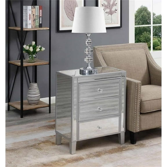 Pemberly Row End Table Nightstand Bedside Rectangle in Glass - Mirrored