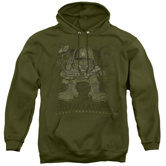 Garfield General Laziness Adult Pullover Hoodie Sweatshirt Military Green