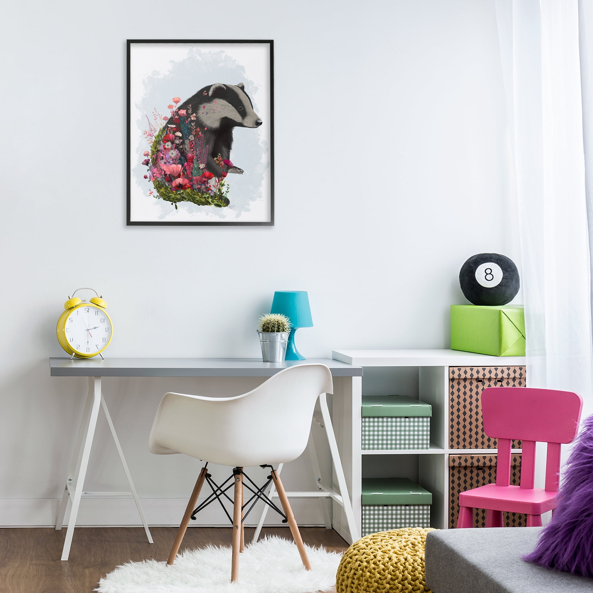 Stupell Industries Badger with Garden Blooms Botanical & Floral Painting Black Framed Art Print Wall Art, 24 x 30