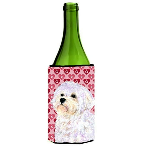 Maltese Hearts Love And Valentines Day Portrait Wine bottle sleeve Hugger - 24 oz.
