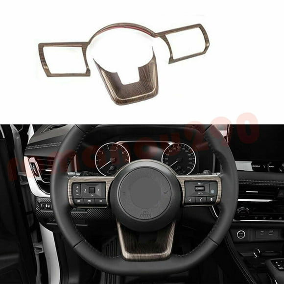 2P for Nissan Rogue 2021 - 2023 Wood Grain ABS Steering Wheel Molded Cover Trim -