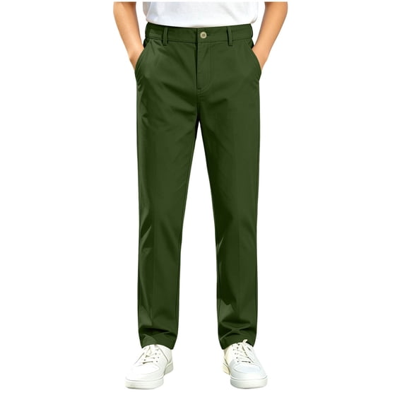 MOONDU Boys School Uniform Pants Flat Front Elastic Waist Adjustable with Pockets Reinforced Knees Solid Color Stretch Chino Pants for Kids 5-15 Years 8 Colors