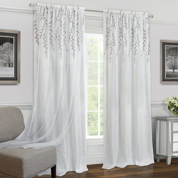 White Floral Transitional Window Curtain Panel: 42" x 84", Rod Pocket Panel