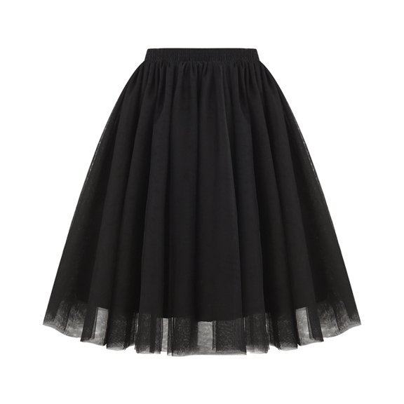 CIENVNSTG Women Flowy Skirts A Line High Waisted Knee Length Layered Party Midi Skirt Plus Size Tulle Dress Fashion Outfits Black L
