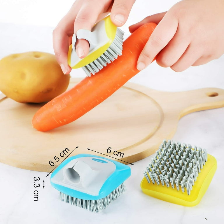 Vegetable Brush Scrubber for Food – 2Pcs Set Fruit and Veggie Brush –  Silicone Top and Ultra-Strong Bristles Potato Scrubber – Palm Held  Ergonomic
