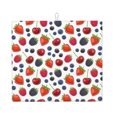 

Dish Drying Mats for Kitchen Counter Blueberry Print berry 16x18in Dish Drying Pad Coffee Mat with Hanging Loop Super absorbent Kitchen Counter Mat Coffee Bar Accessories
