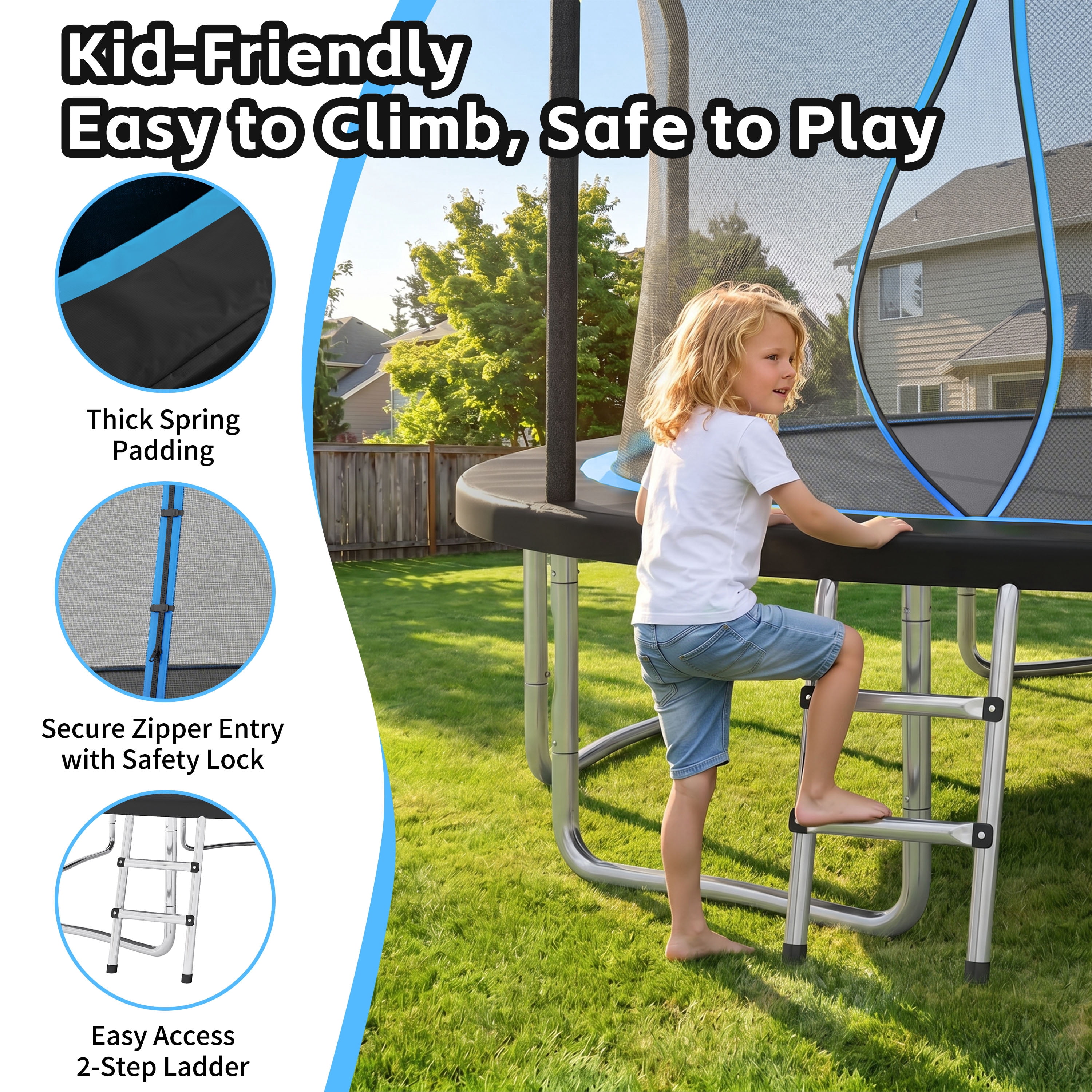 EUROCO 14FT Outdoor Trampoline for Kids and Adults with Safety Enclosure and Ladder, 1200LBS Capacity Round Backyard Bouncer for Birthday Gift