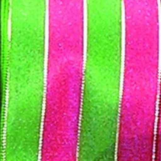 The Ribbon People Green and Pink Pin Stripe French Wired Craft Ribbon 1.5" x 54 Yards