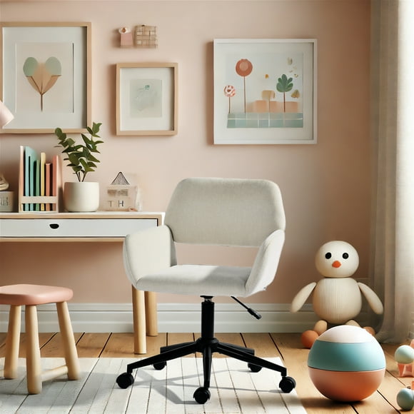 Homy Casa Swivel Desk Chair, Adjustable Ergonomic Office Chair, Beige Chenille Fabric