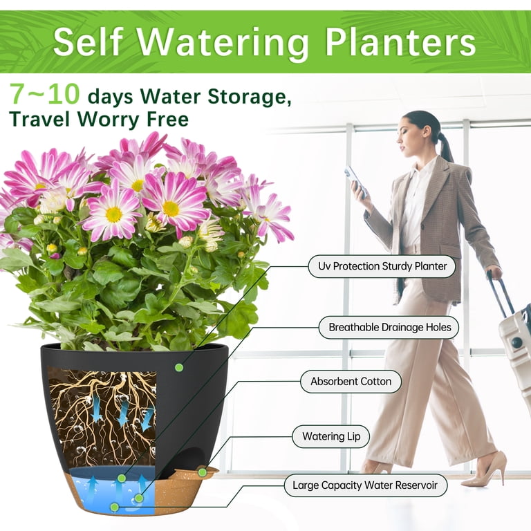 Fiason Self-Watering Plant Pots, 6 Inch, 5-Pack, Black photo 3