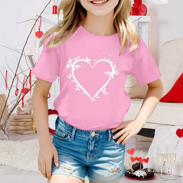 UANWENN T-Shirts d'Été pour Filles pour Activités Extérieures Confortables à Col Rond Imprimés T-Shirts Extensibles Décontractés pour Enfants Âge 3 13 Ans 2t Hauts à Manches Longues Salopette Fille pour Bébé Fille T-Shirt Lépreux