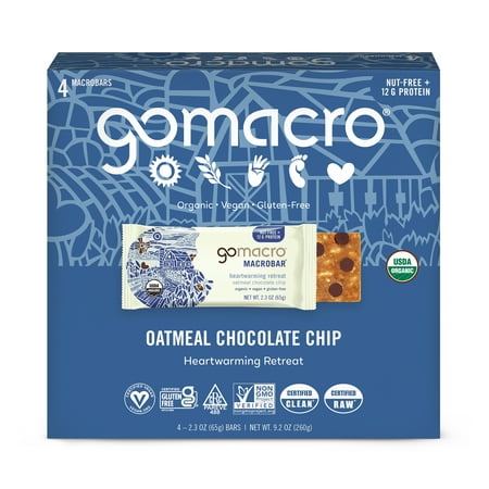 GoMacro MacroBar Oatmeal Chocolate Chip Organic Vegan Protein Bars 4 ct