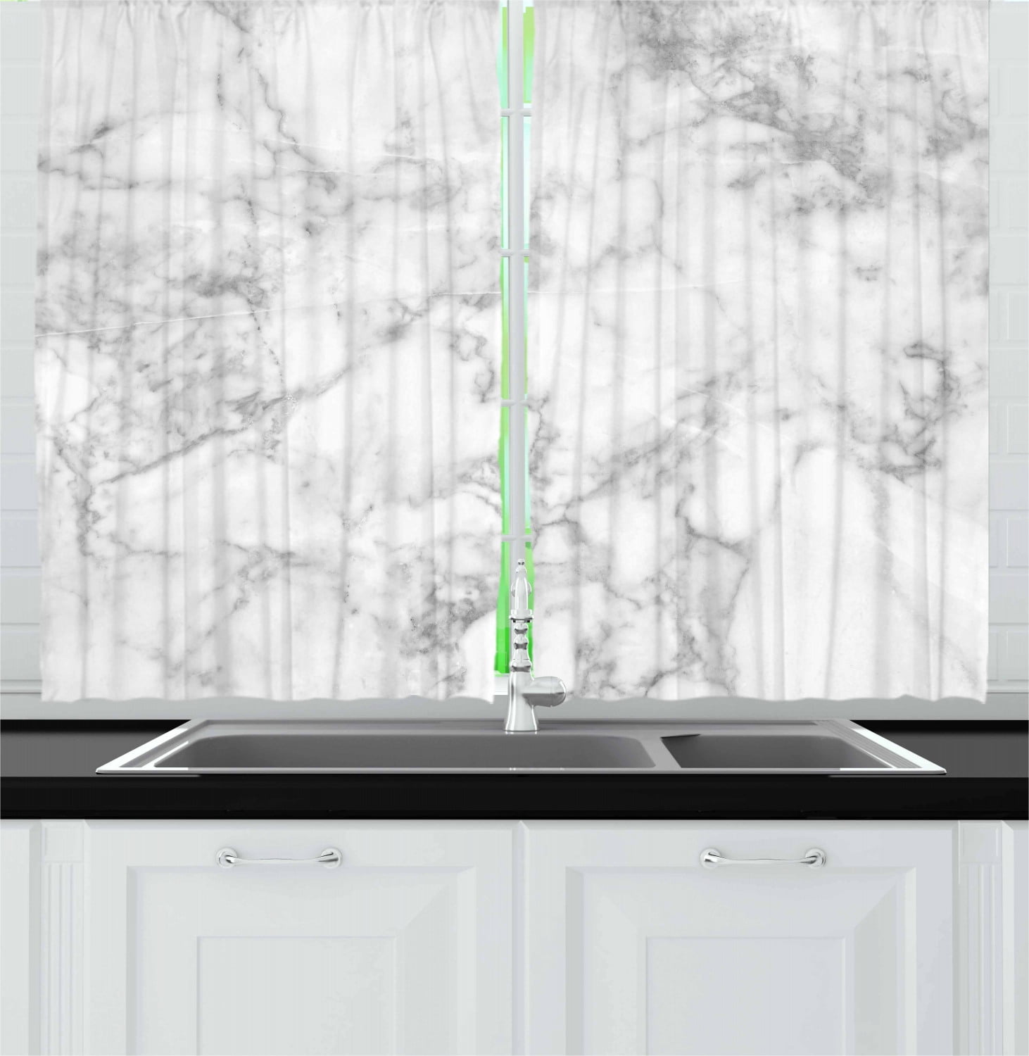 Marble Curtains 2 Panels Set, Nature Granite Pattern with Cloudy Spotted Trace Effects Marble Artistic Image, Window Drapes for Living Room Bedroom, 55W X 39L Inches, Pale Grey Dust, by Ambesonne
