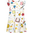 thumbnail image 4 of Rggeeun Baby Girls Dresses Back-to-School Themed Cartoon Cute Graphics Print Fly Sleeve Crew Neck A Line Knee Length Waist Draping for Summer Fall Summer Outdoor Kawaii Playwear,White,5-6 Years, 4 of 6