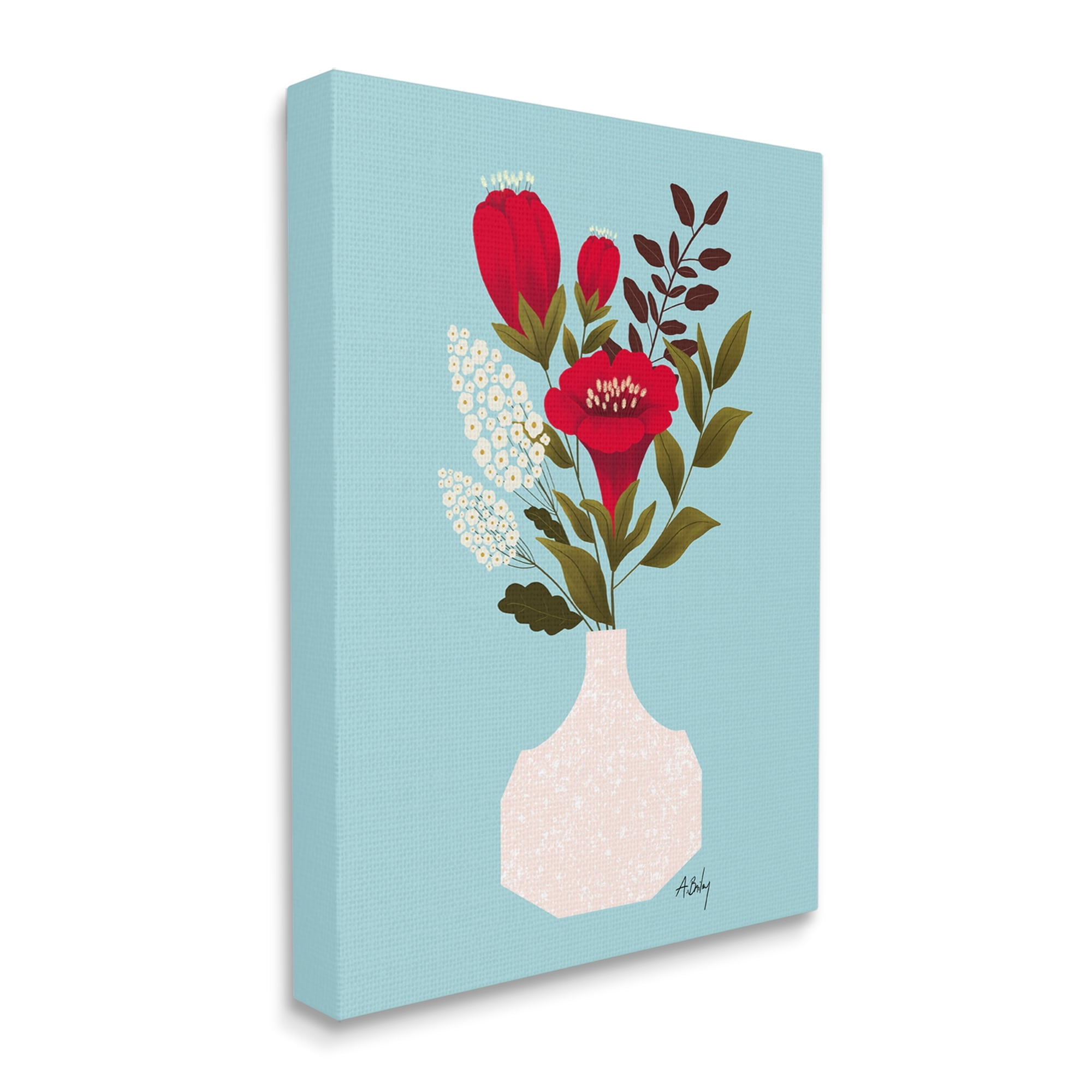 Stupell Industries Bold Red Poppies Blossoms Modern White Pottery,30 x 40, Design by Anne Bailey Art