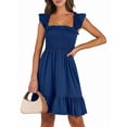 thumbnail image 3 of Women's Sleeveless Square Neck Smocked Ruffle Backless Boho Short Sundress Dress for Summer Beach Navy Blue L, 3 of 9