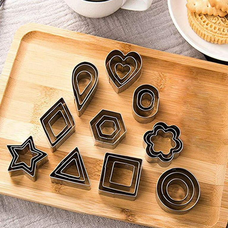 24 Pcs Mini Cookie Cutter Set - Small Stainless Steel Mini Fruit Shape  Cutters - Geometric Shapes Biscuit Molds & Stamp - Round, Star, Triangle