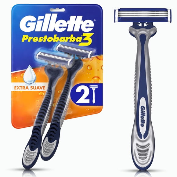 Rastrillo Gillette Prestobarba3 con 3 Hojas, para Rasurar la Barba al Ras, 2 Uds