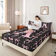 thumbnail image 3 of Manfei Pink Ribbon Bow Letter Monogrammed A Bed Sheets 4pcs for Teens Girls,Kids Cartoon Bowknot Polka Dots King Sheets,Luxury Bedroom Decor, 3 of 5