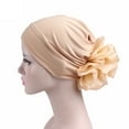 thumbnail image 3 of Tnobhg Women Exaggerated Flower Decor Turban Hat Solid Color Elastic Bonnet Beanie Hat Soft Breathable Pullover Hat Streetwear, 3 of 8
