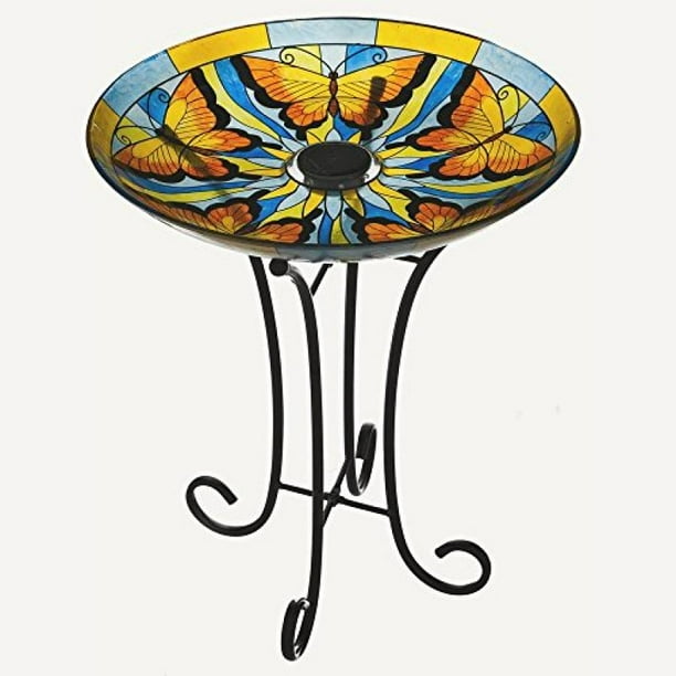 Evergreen Enterprises EG2GB337 Butterfly 18" Solar Bird Bath Walmart