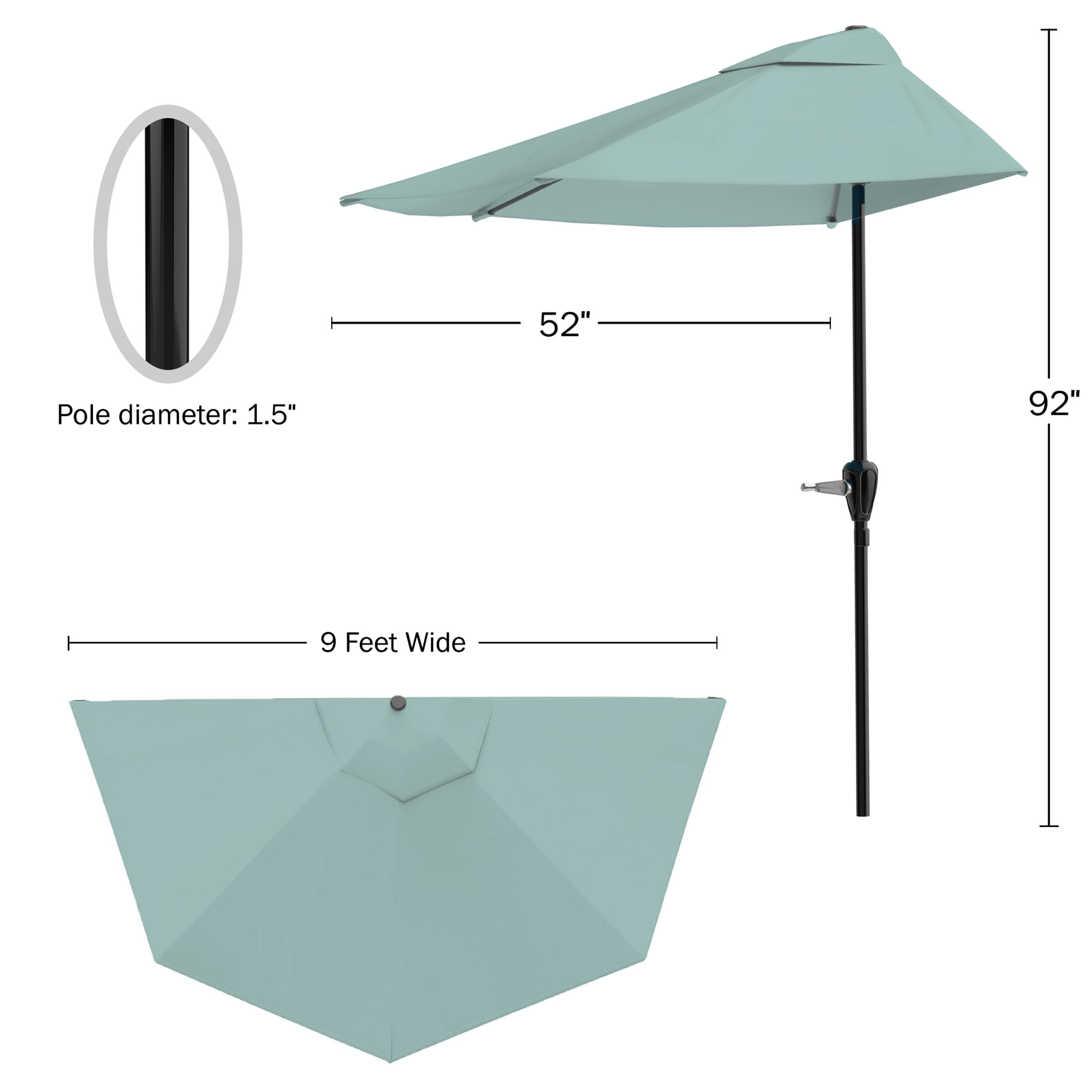 Pure Garden 9ft Half Umbrella for Balcony, Porch, or Deck, Dusty Green